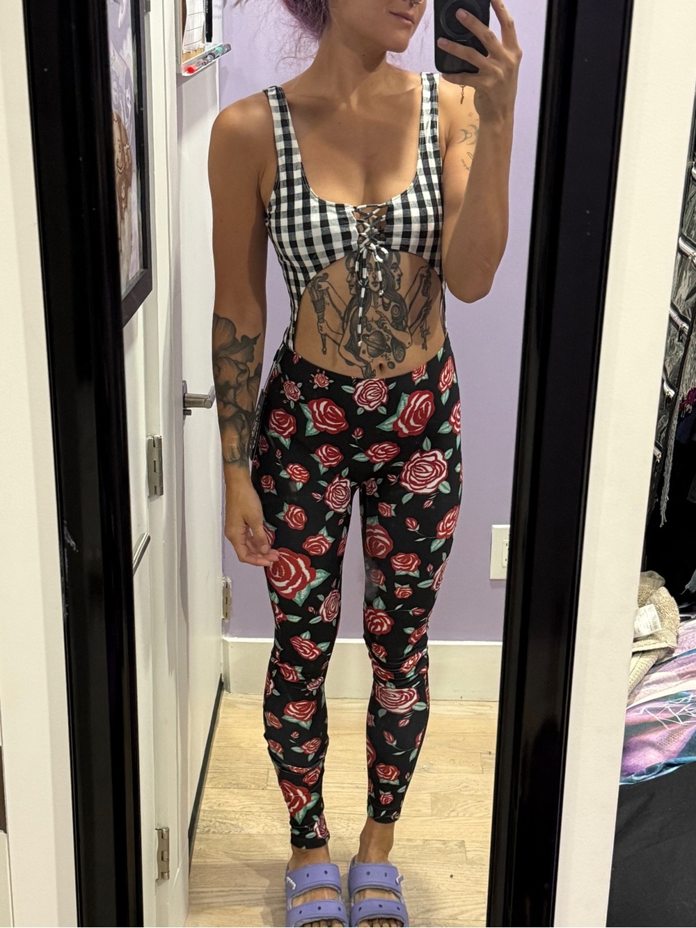 Jaded London Black Floral Rose and Plaud Lace-Up Cut Out Jumpsuit